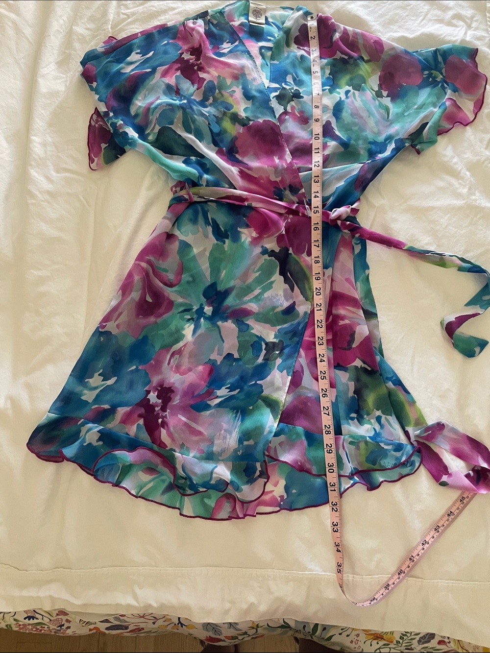 In Bloom Floral Chiffon Robe in Teal, Purple & Pink - Picture 8 of 8